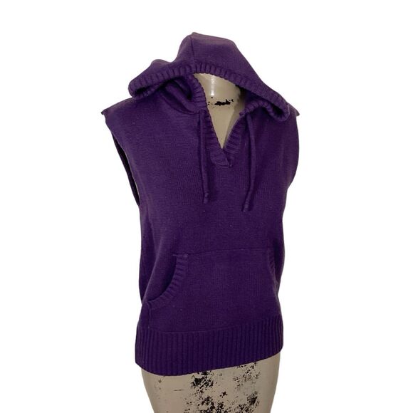 Mountain Lake Women Sz S Purple Knit Hooded Sleeveless Sweater Kangaroo Pocket - Picture 1 of 6